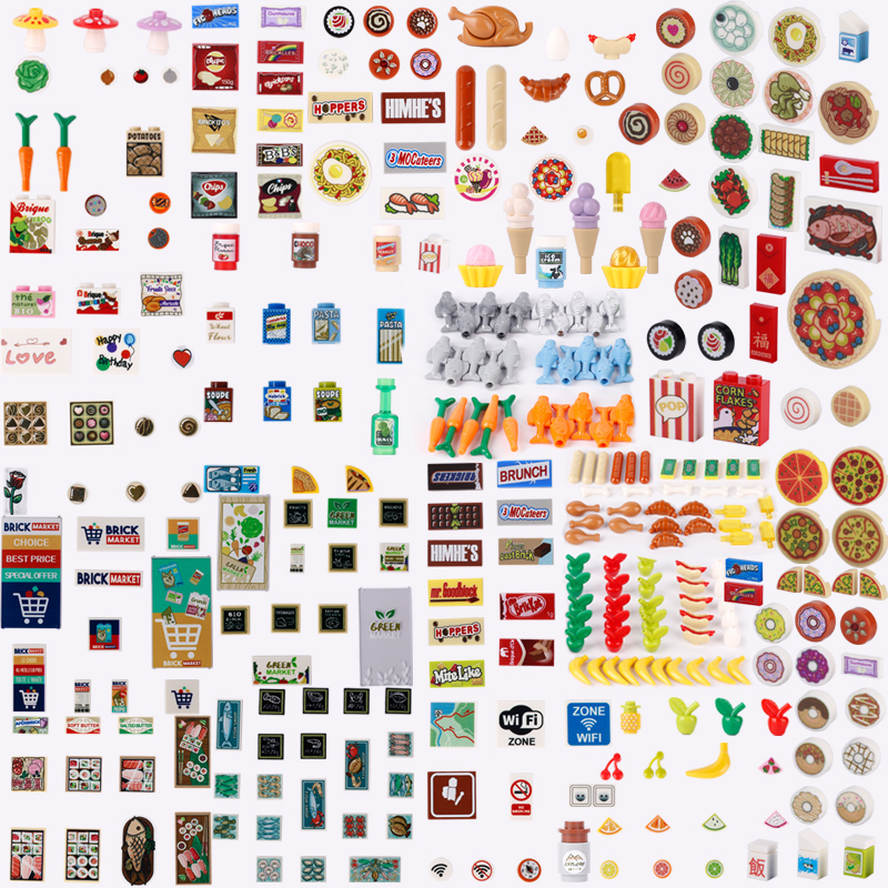 Food Sweet Snacks - MOC City Street ตัวเลขอาหารพิมพ์กระเบื้อง Building Blocks