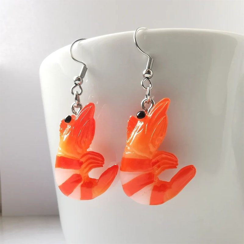 Food Zinc - กุ้งต่างหูอาหารทะเลซูชิ Charm Ocean Coral Reef สัตว์เครื่องประดับของขวัญอารมณ์ดีสูตร