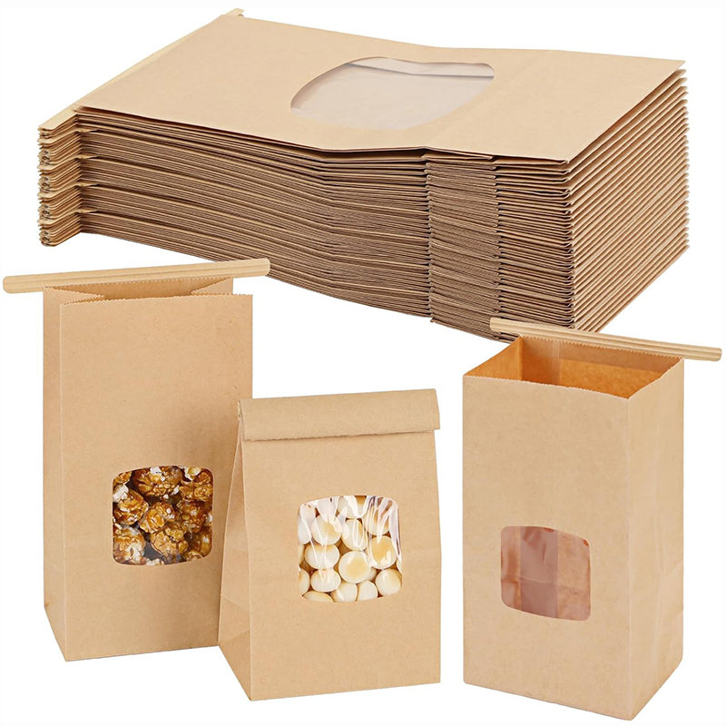 Food Snacks For School - 10 ชิ้นถุงเบเกอรี่, หน้าต่างปิดผนึกถุงกระดาษคราฟท์สําหรับคุกกี้แซนวิชขนมปังขนมขบเคี้ยวอาหาร - ถุงเดินทาง, อุปกรณ์จัดงานแต่งงาน