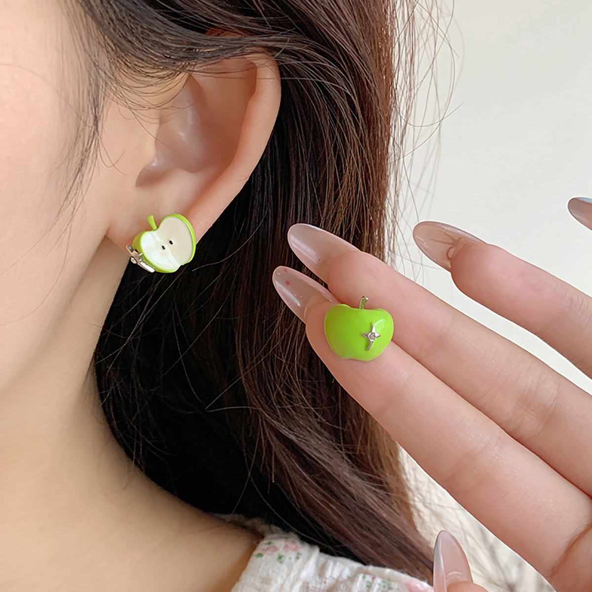 Food Zinc - ฤดูร้อนหยดน้ํามันสีเขียวสีแดง Apple ต่างหูผู้หญิงหวานสไตล์นักเรียนขนาดเล็กแฟชั่นเครื่องประดับอุปกรณ์เสริม