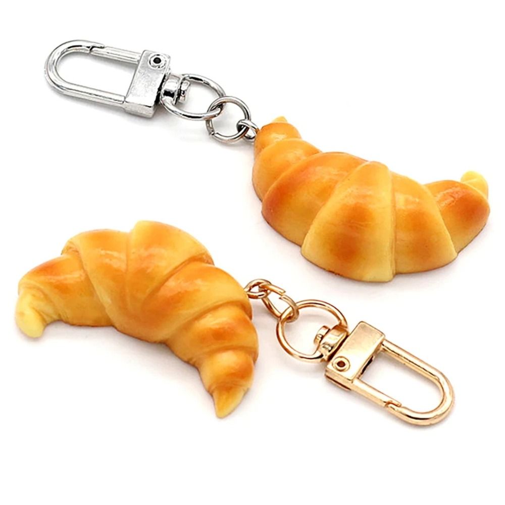 Food Zinc - ตลก Croissant พวงกุญแจเด็กของขวัญการ์ตูนพวงกุญแจจําลองอาหารของเล่นสร้างสรรค์น่ารักอาหารจี้กระเป๋าเป้สะพายหลัง Decor
