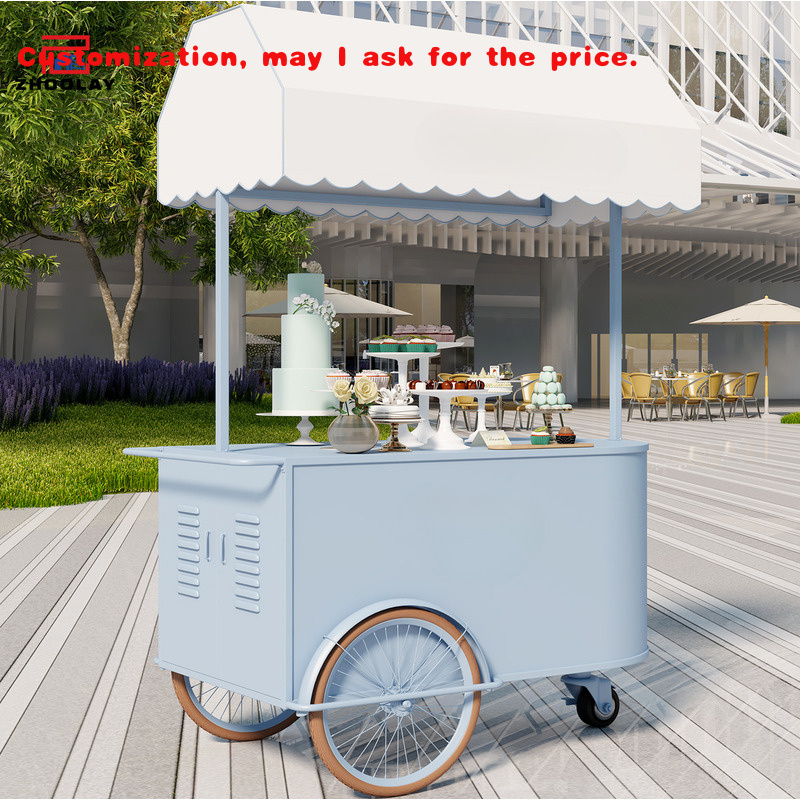 Food Sweet Snacks - รถเข็นขายอาหารเคลื่อนที่แบบพกพา สำหรับร้านค้าแผงลอย ตลาดนัดกลางแจ้ง ชั้นวางขนม ของหวาน ทำจากโลหะ