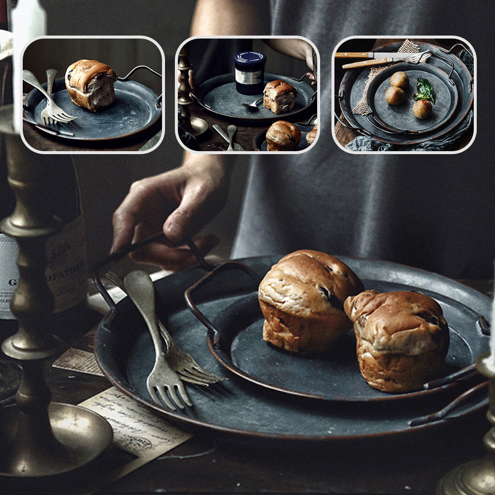 Food Snacks With Iron - ถาดเก็บของเหล็กสไตล์วินเทจ 1 ชิ้น ถาดเสิร์ฟอาหารสร้างสรรค์ ถาดตกแต่งสไตล์เรโทรสำหรับขนม ผลไม้