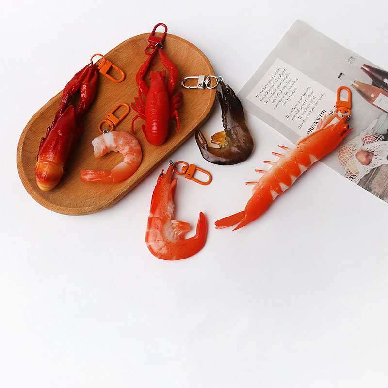 Food Zinc - พวงกุญแจ PVC รูปทรงกุ้ง/กุ้งมังกร ของตกแต่งกระเป๋า ของขวัญสำหรับเพื่อน ของชำร่วยงานปาร์ตี้